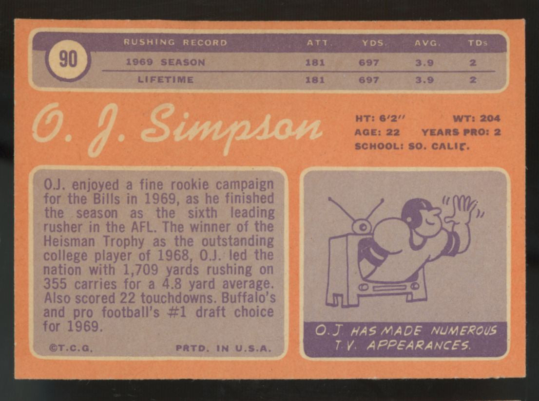 1970 Topps O.J. Simpson RC #90 EX/MT "A"