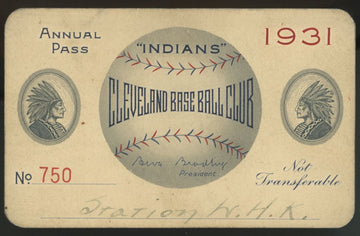 1931 Cleveland Indians Baseball Club Annual Media Pass Station W.H.K