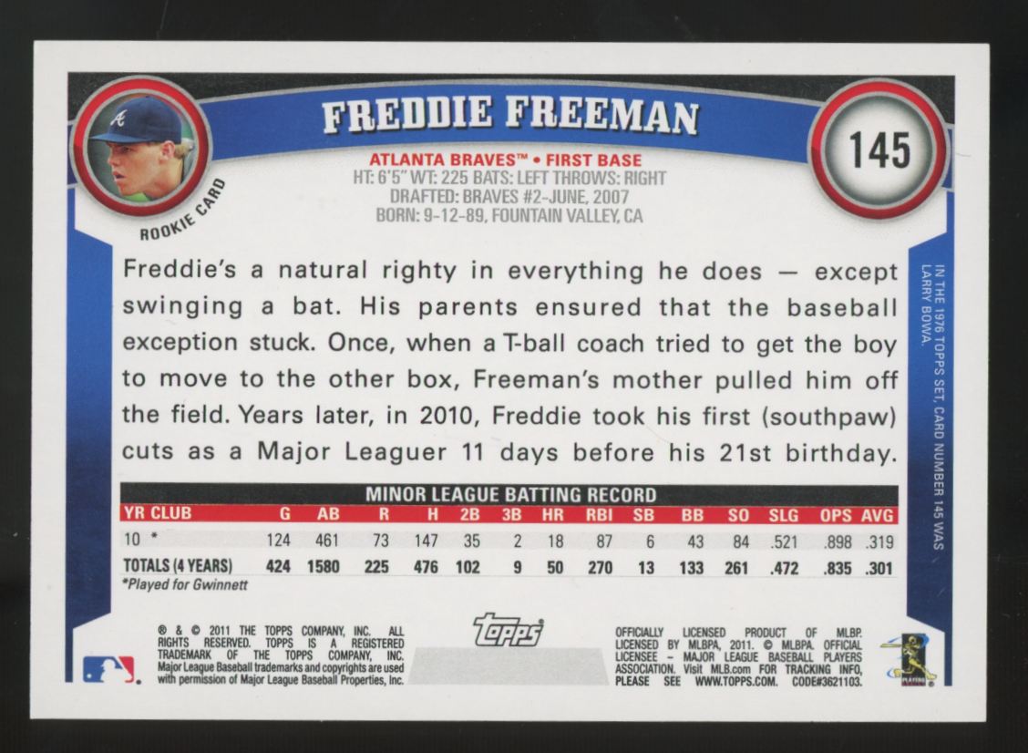2011 Topps Series One Freddie Freeman RC #145