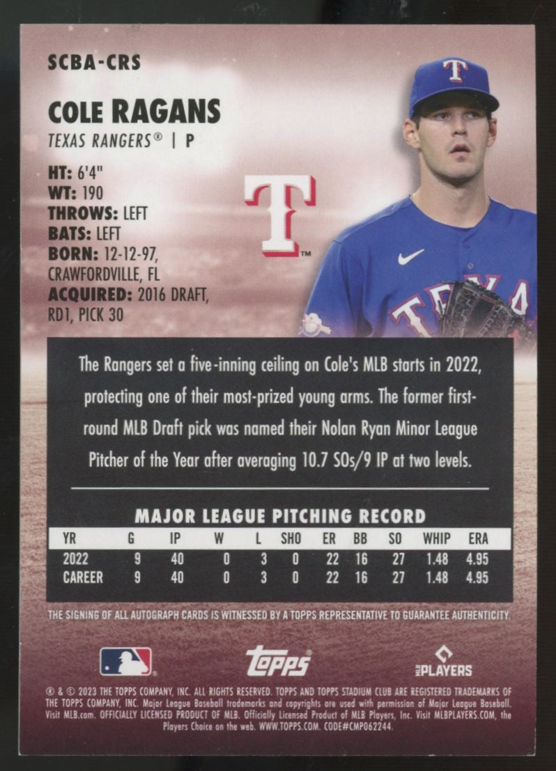 2023 Stadium Club Cole Ragans RC Base Auto #SCBA-CRS