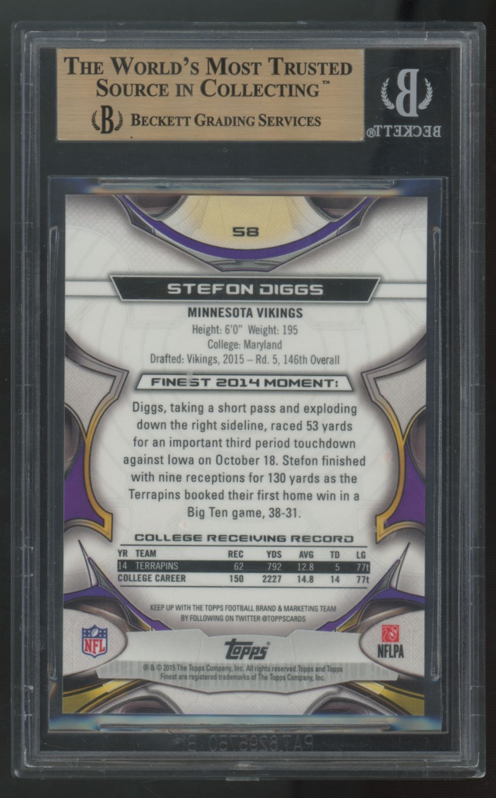 2015 Topps Finest Stefon Diggs RC Red Refractor /99 #58 BGS 10