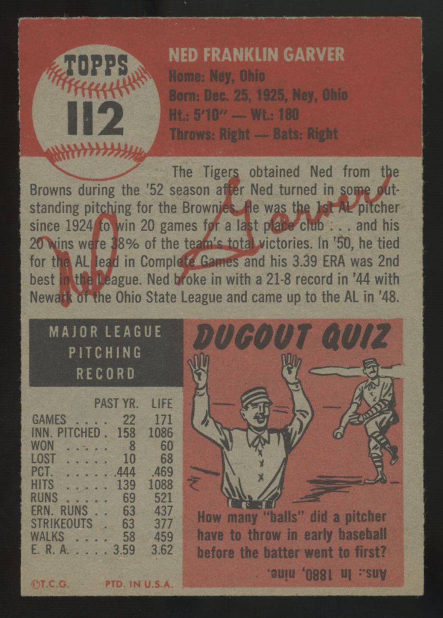 1953 Topps Ned Garver #112 EX