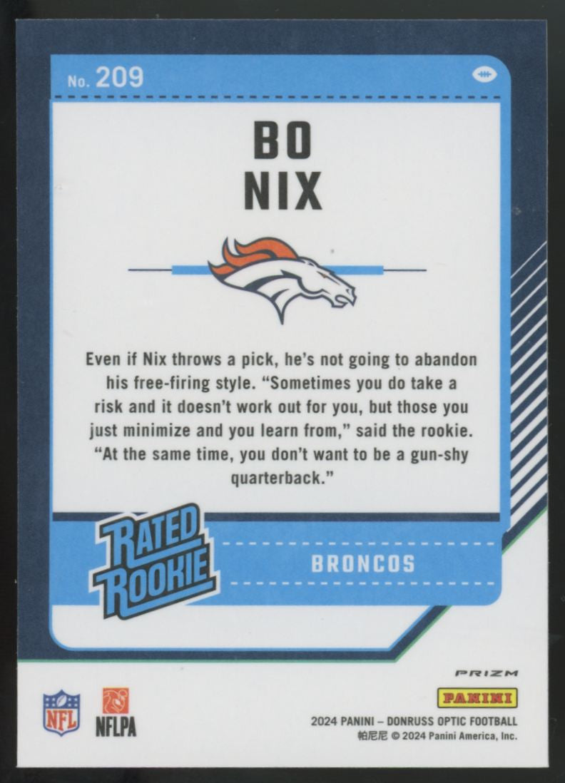 2024 Panini Donruss Optic Bo Nix RC Rated Rookie Blue Scope #209