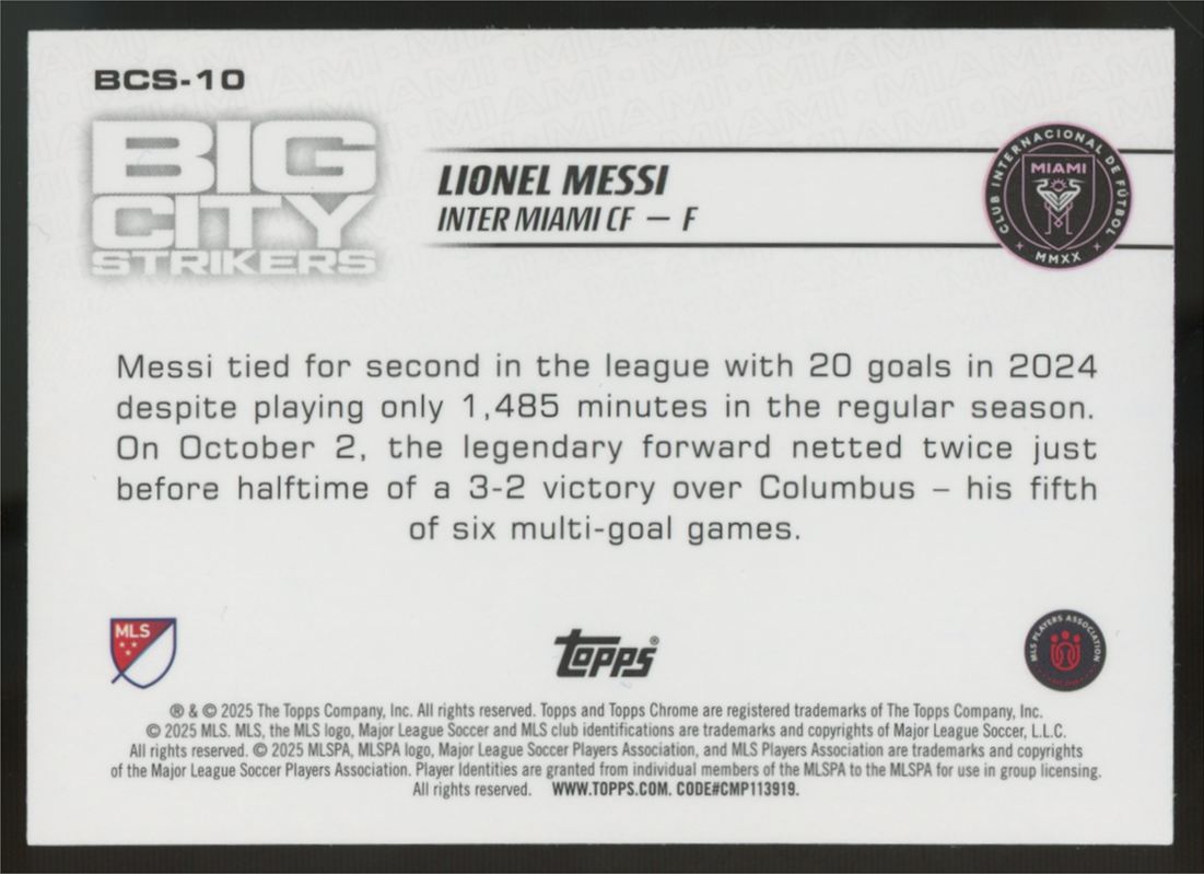 2025 Topps Chrome MLS Lionel Messi Big City Strikers #BCS-10 "A"