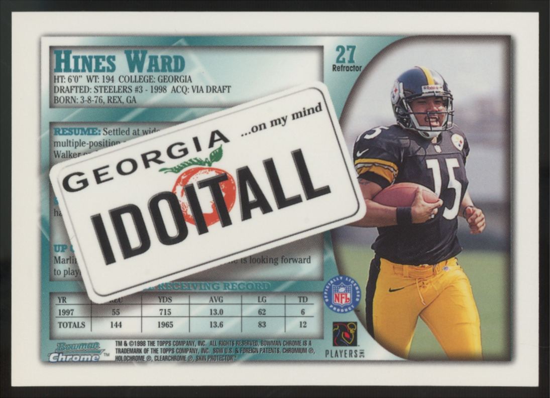 1998 Bowman Chrome Hines Ward RC Interstate Refractor #27