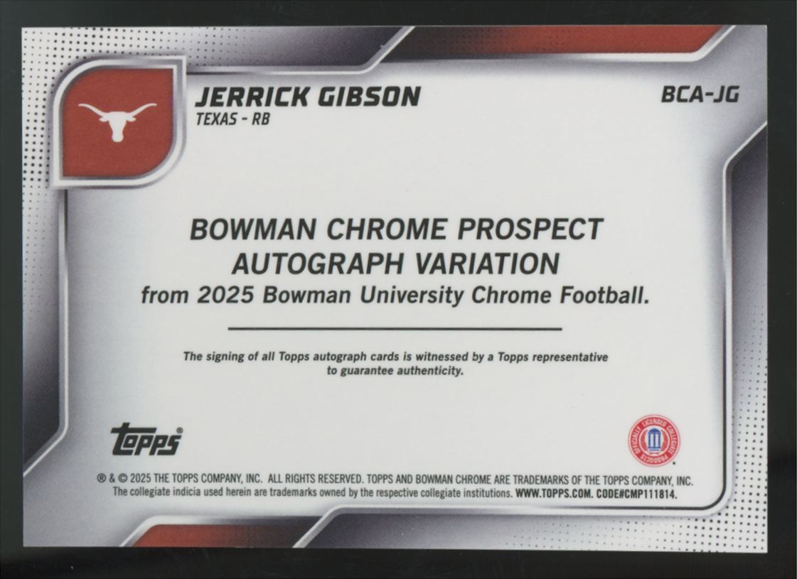 2025 Bowman Chrome U Jerrick Gibson 1st Prospect Black & Gold Stealth Auto /25