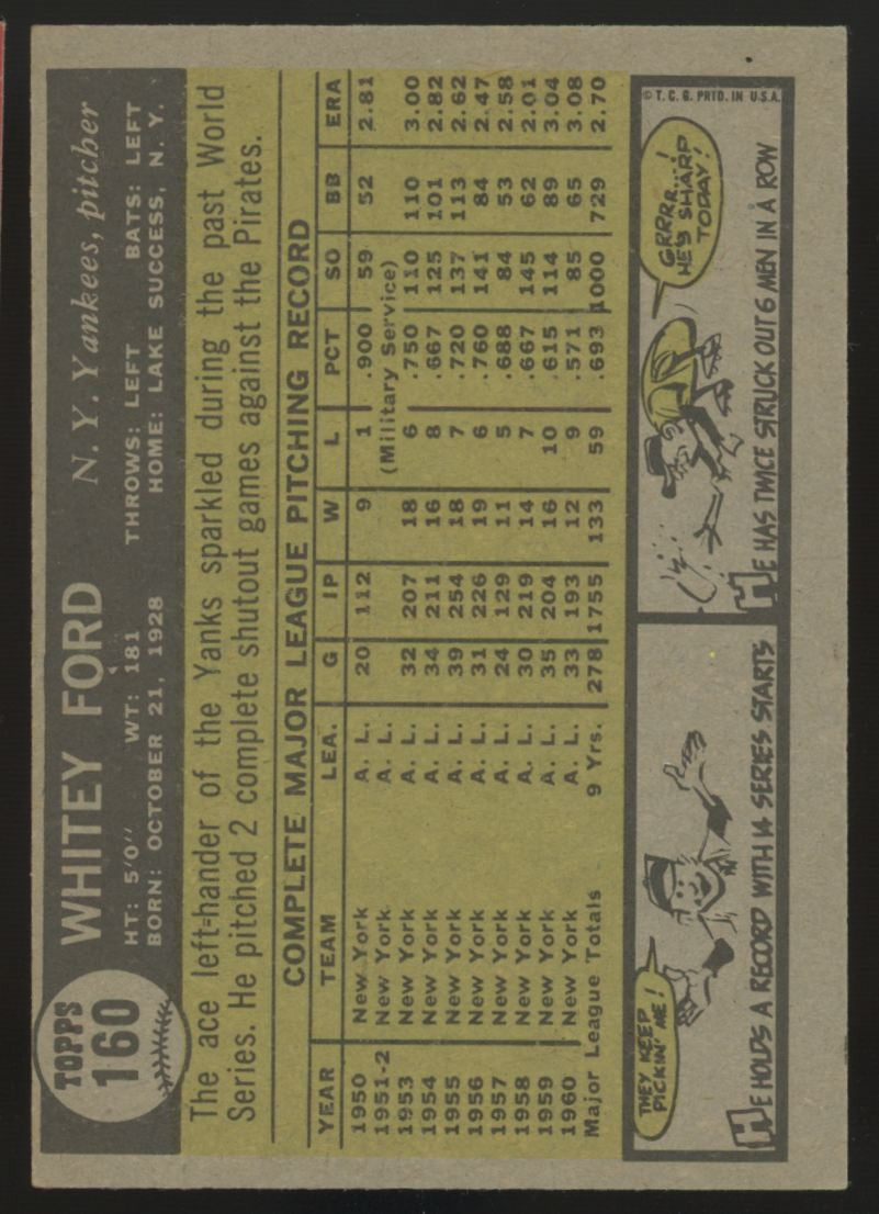 1961 Topps Whitey Ford #160 EX "A"