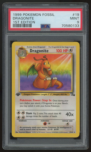 1999 Pokemon Dragonite 1st Edition Fossil #19 PSA 9