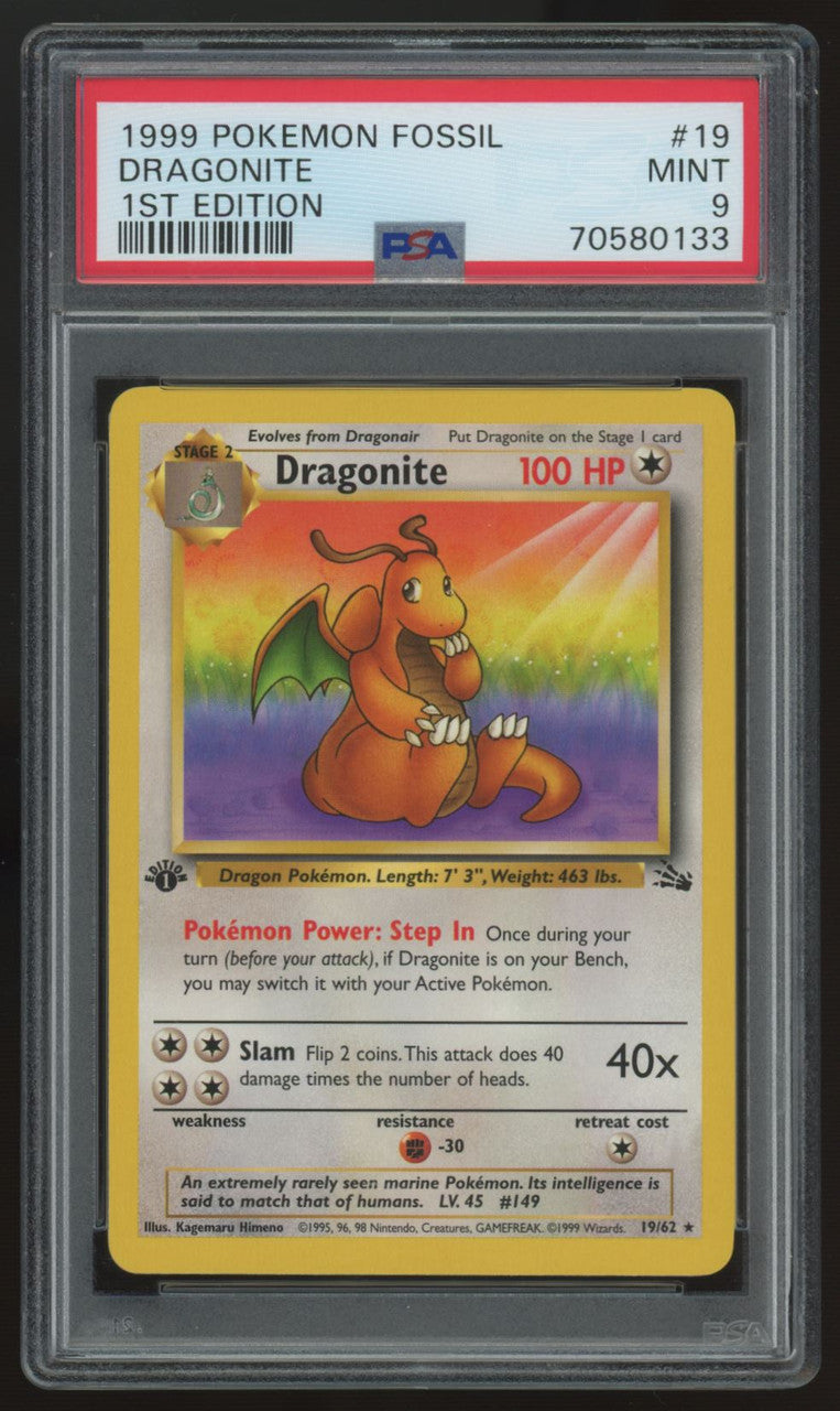 1999 Pokemon Dragonite 1st Edition Fossil #19 PSA 9