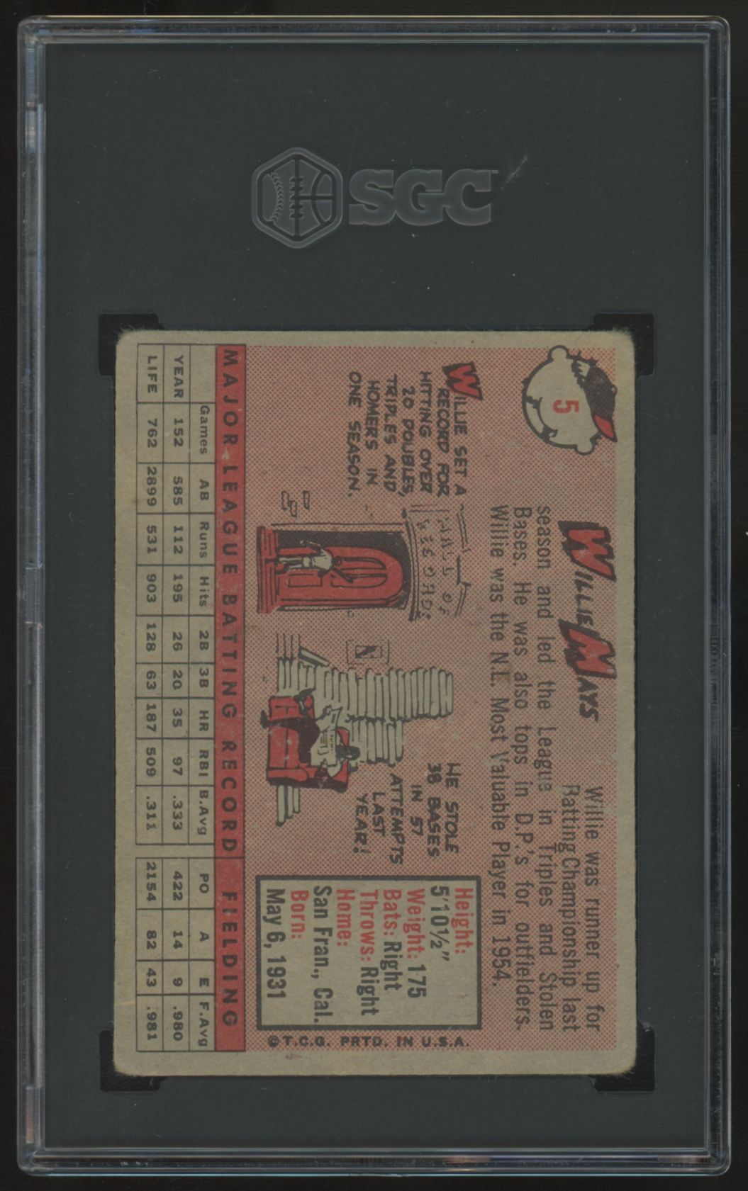1958 Topps Willie Mays #5 SGC 1