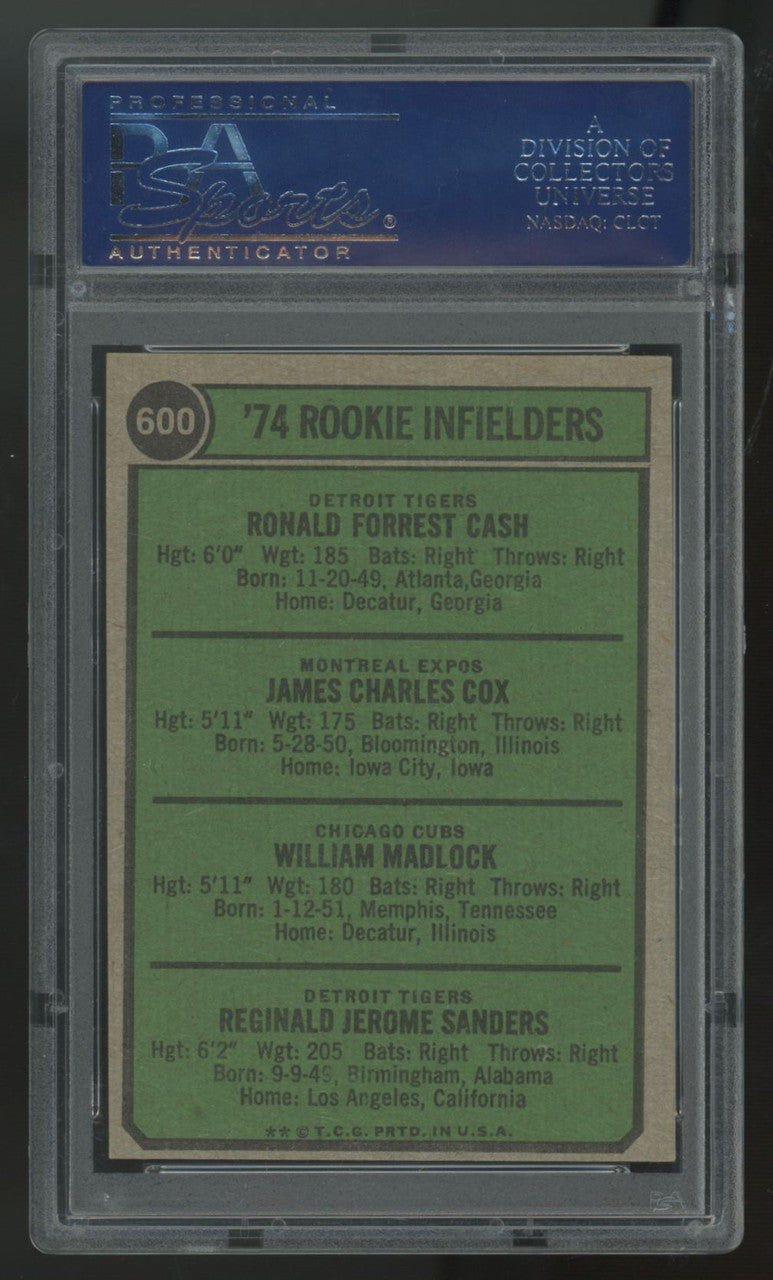 1974 Topps Cash/Cox/Madlock/Sanders RC Rookie Infielders #600 PSA 6