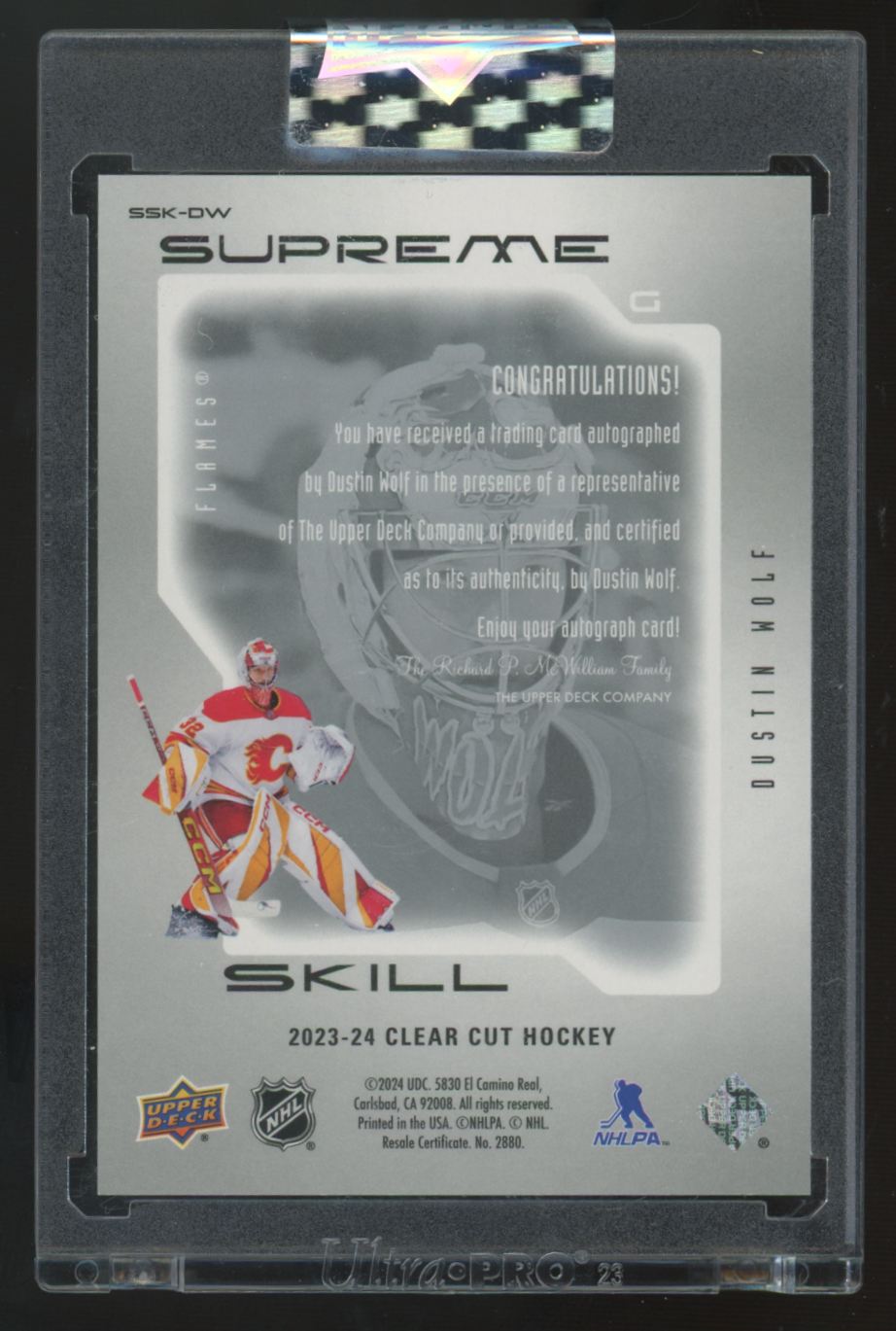 2023-24 Upper Deck Clear Cut Dustin Wolf Supreme Skill Auto #SSK-DW