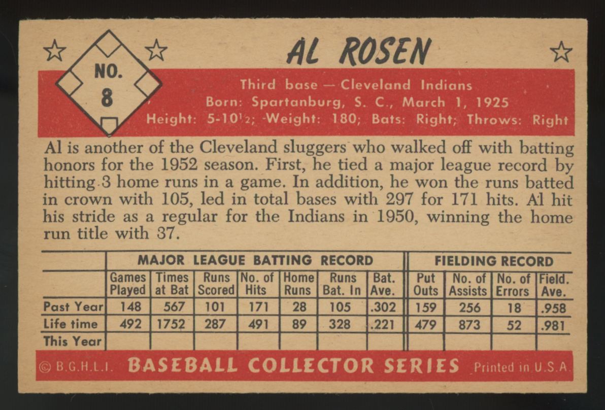 1953 Bowman Color Al Rosen #8 NM