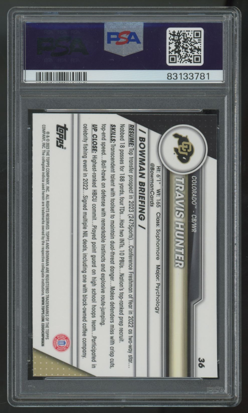 2023 Bowman Chrome University Travis Hunter 1st #36 PSA 10 *781
