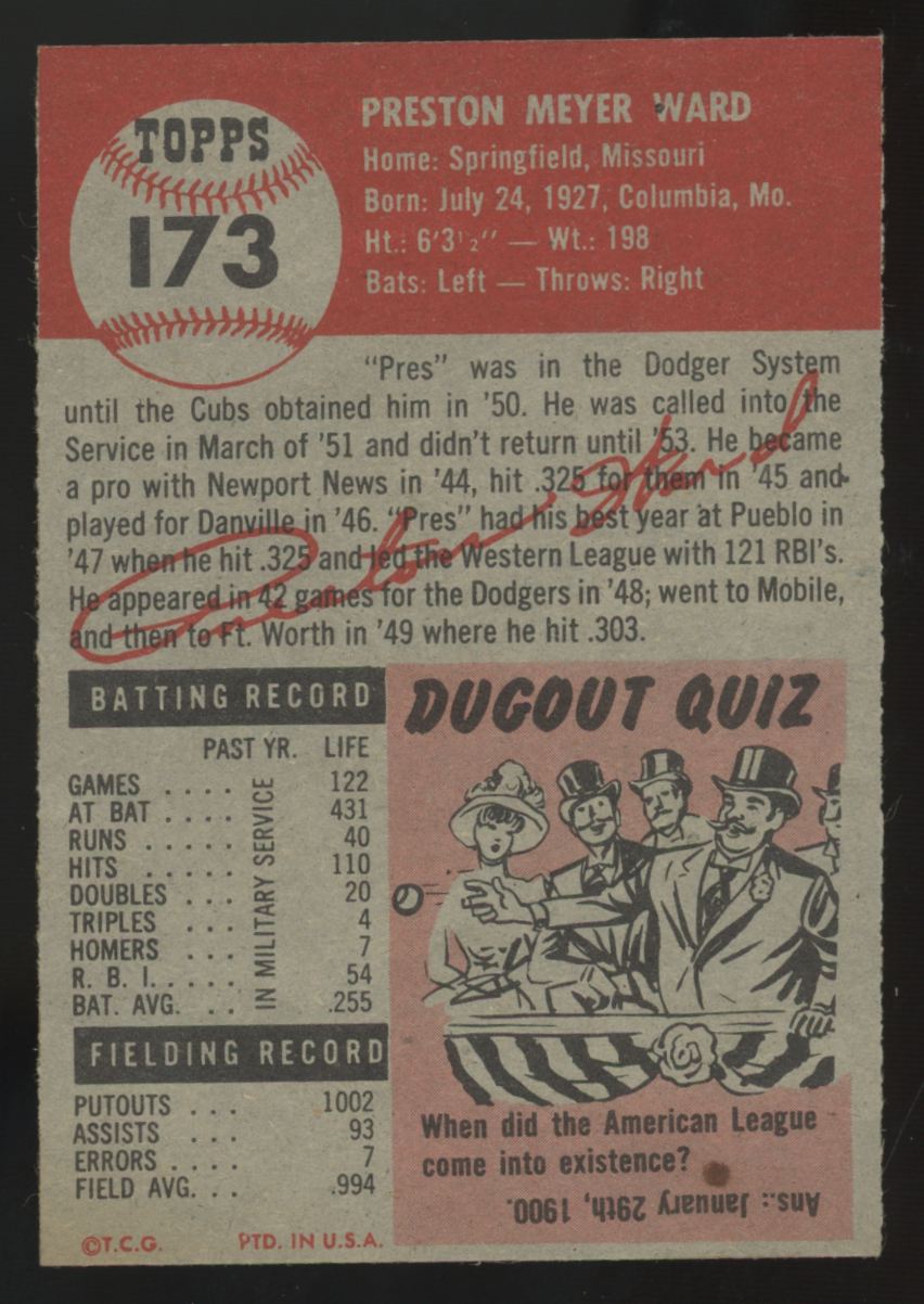 1953 Topps Preston Ward #173 EX
