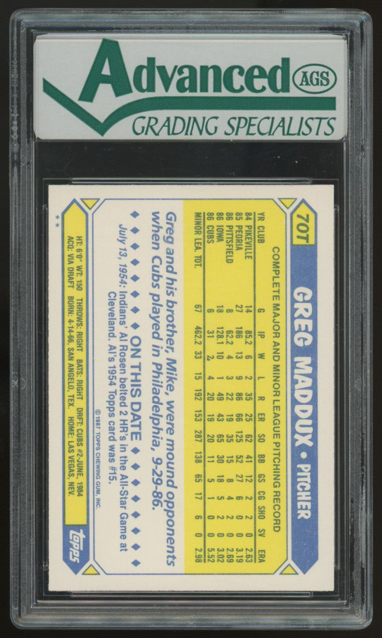1987 Topps Traded Greg Maddux RC #70T  AGS 10