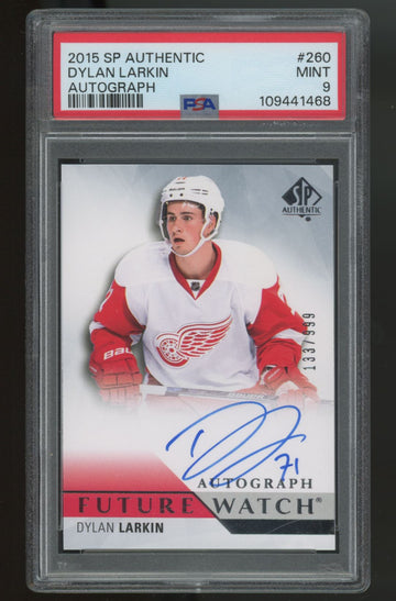 2015-16 SP Authentic Dylan Larkin RC Future Watch Auto /999 #260 PSA 9
