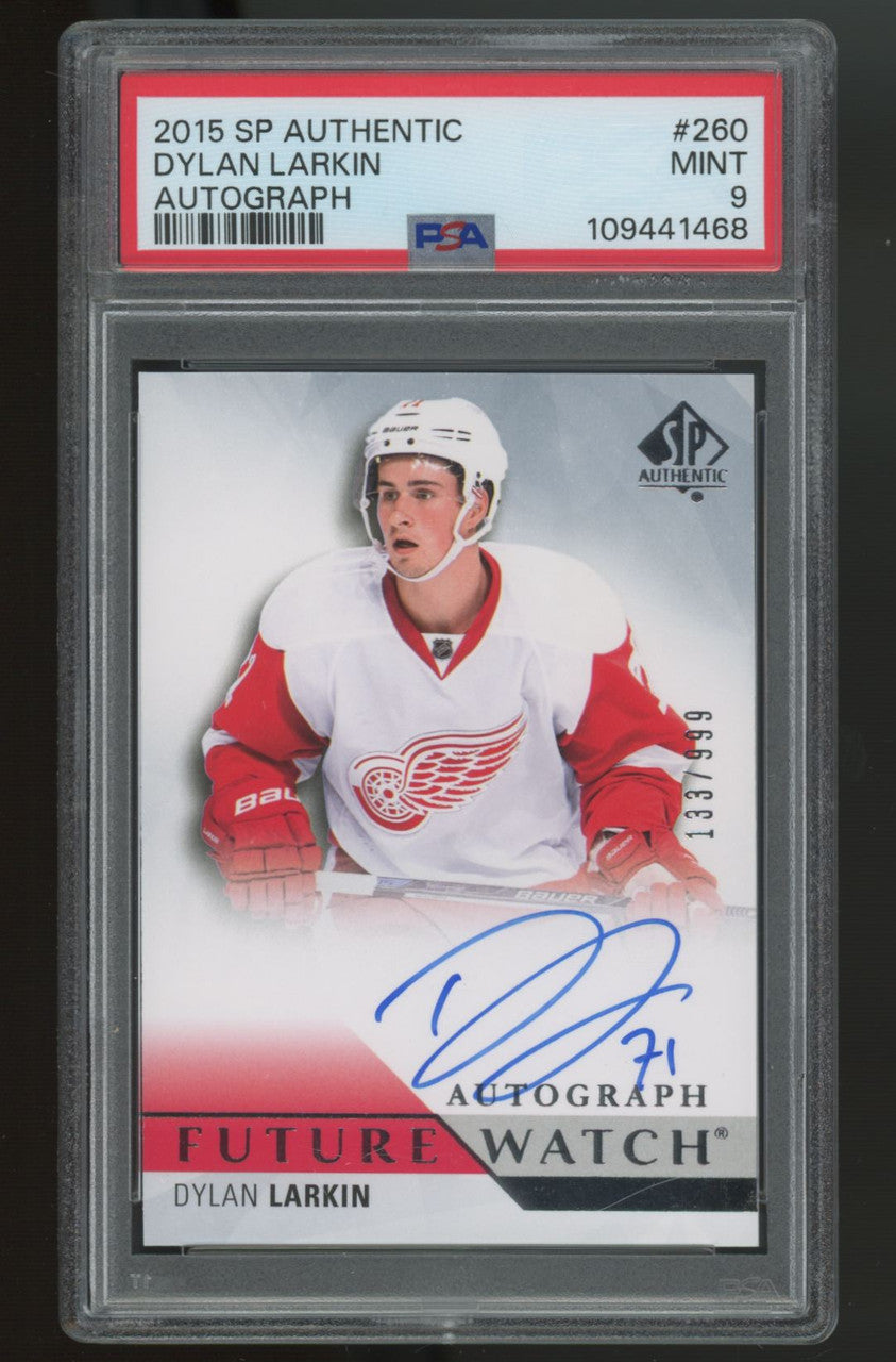 2015-16 SP Authentic Dylan Larkin RC Future Watch Auto /999 #260 PSA 9