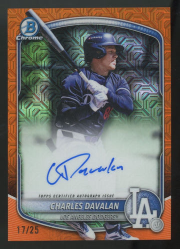2025 Bowman Draft Mega Charles Davalan Prospect Orange Auto /25 #BMA-CD