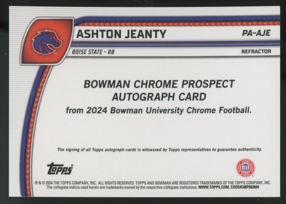 2024 Bowman Chrome U Ashton Jeanty 1st Prospect Auto Refractor /299 #PA-AJE