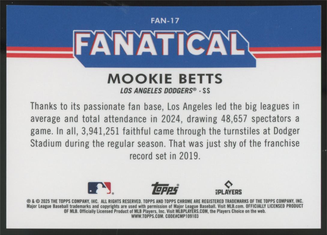 2025 Topps Chrome Mookie Betts Fanatical #FAN-17