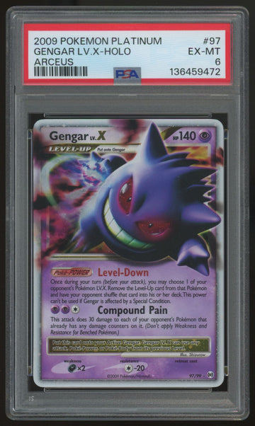 2009 Pokemon Gengar LV. X Arceus Holo #97 PSA 6