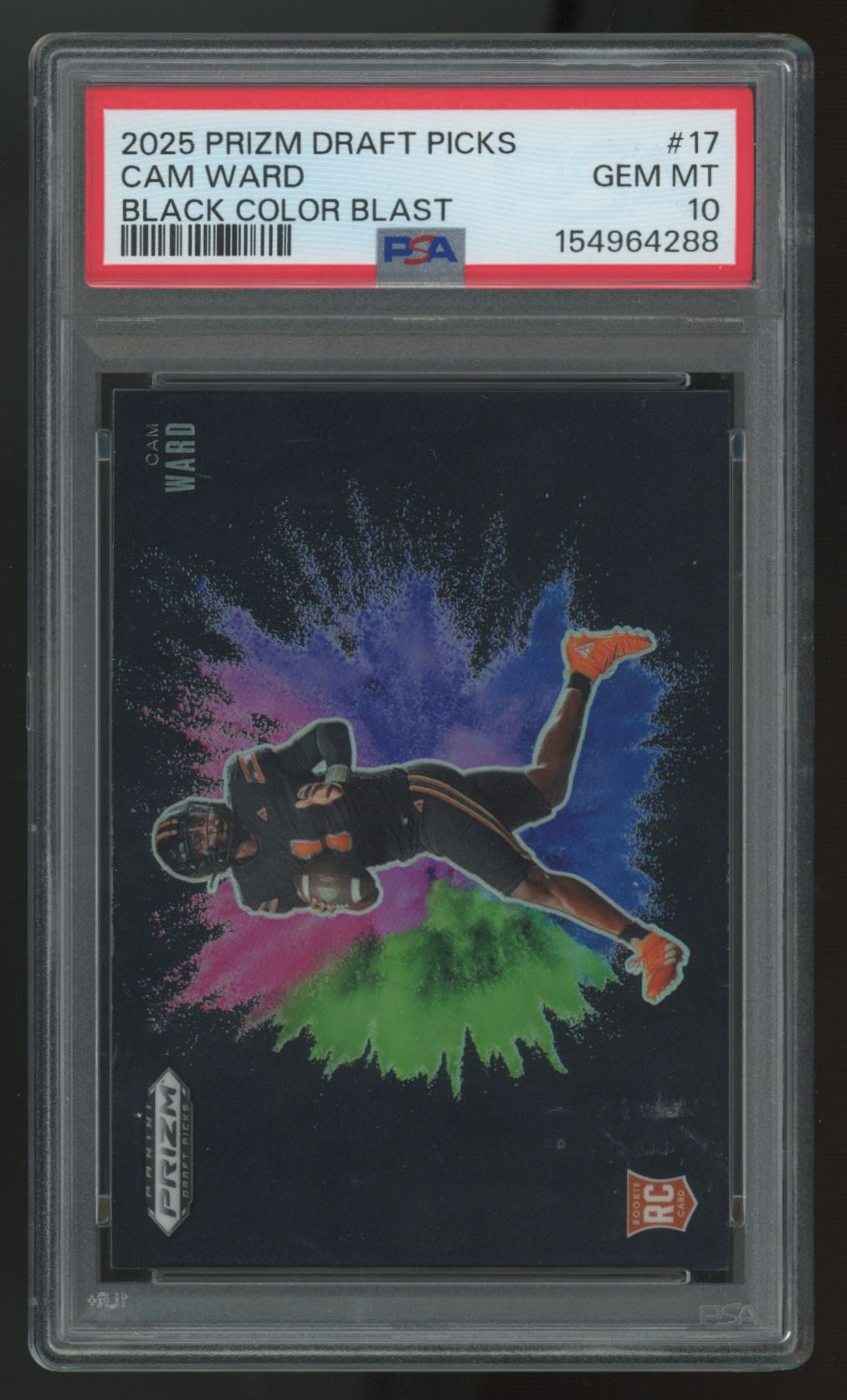 2025 Panini Prizm Draft Cam Ward RC Black Color Blast SSP #17 PSA 10