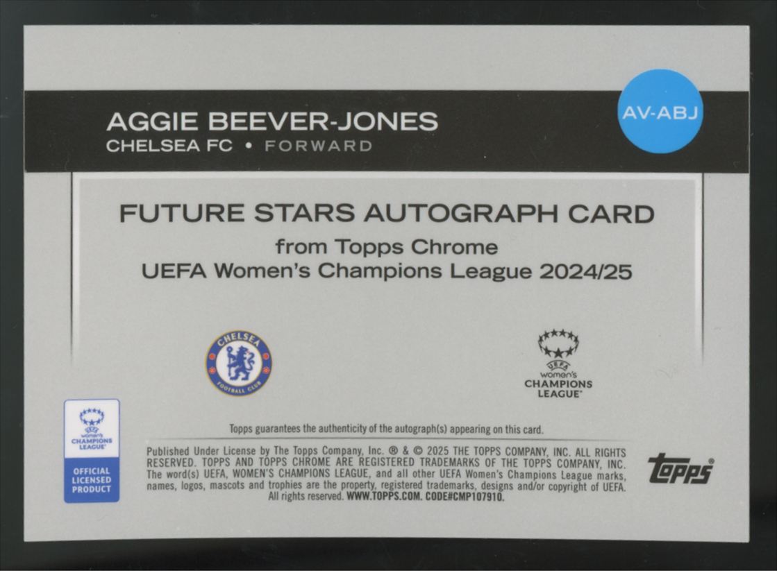 2024-25 Topps Chrome UEFA Aggie Beever-Jones RC Future Stars Aqua Auto /199