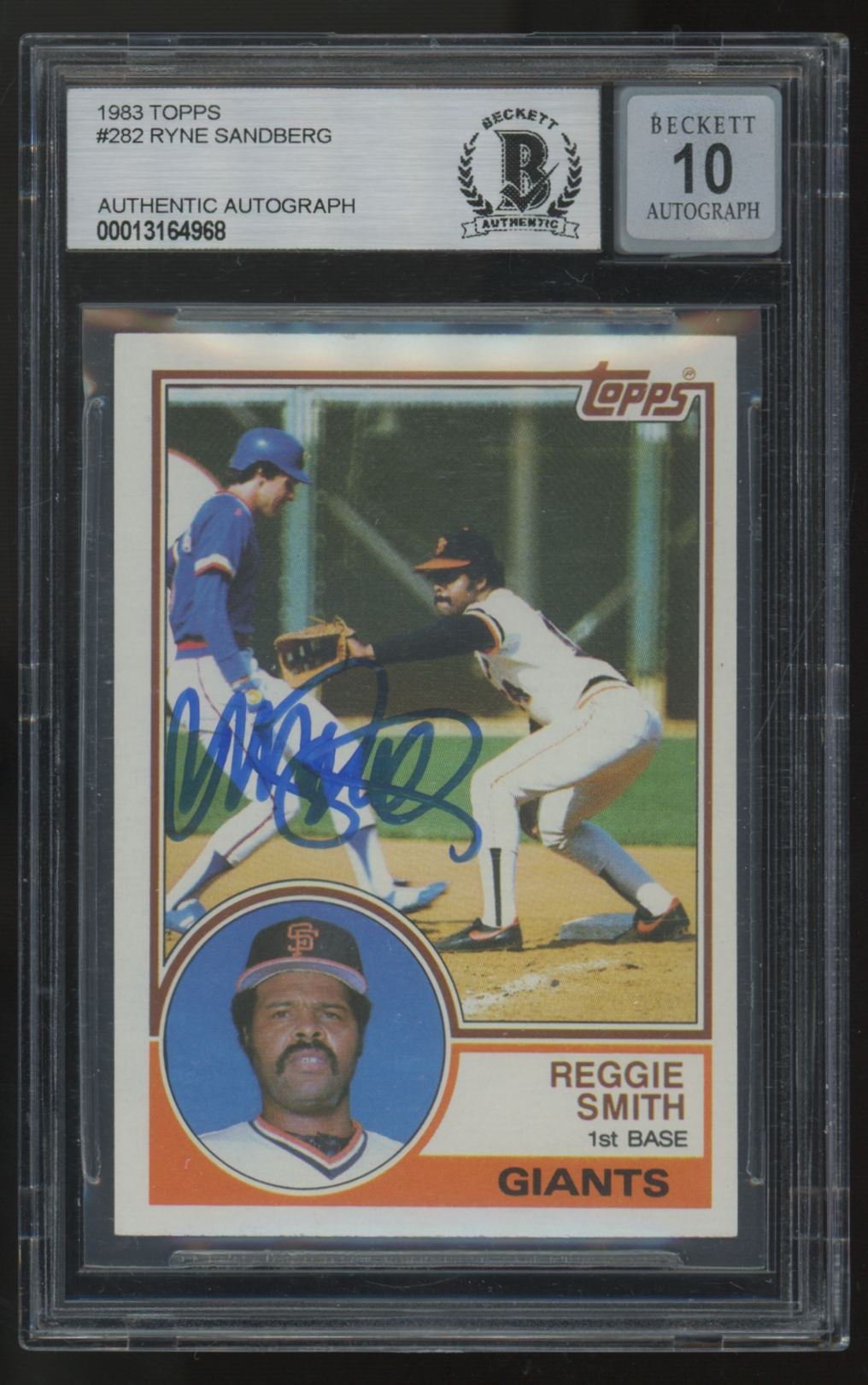 1983 Topps Reggie Smith / Ryne Sandberg Signed Auto #282 BGS Auto Auth 10