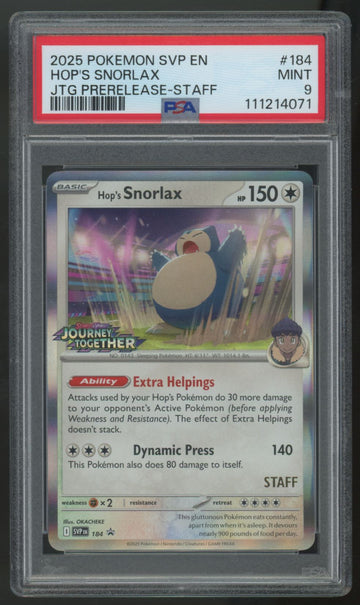 2025 Pokemon Hop's Snorlax Journey Together Prerelease Staff Promo #184 PSA 9