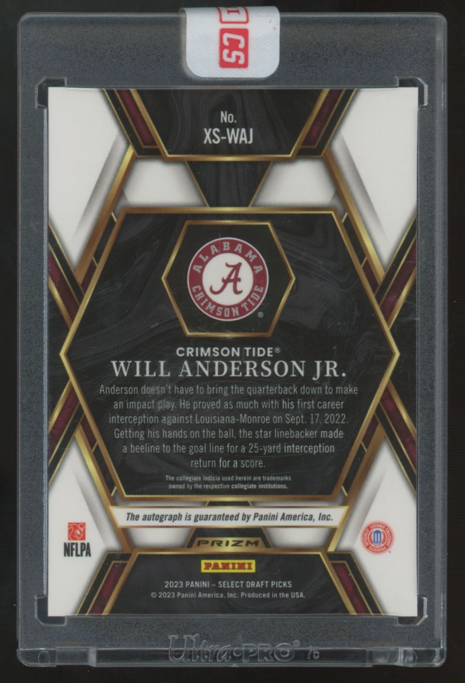 2023 Panini Select Draft Will Anderson Jr. RC Silver X-Factor Auto #XS-WAJ
