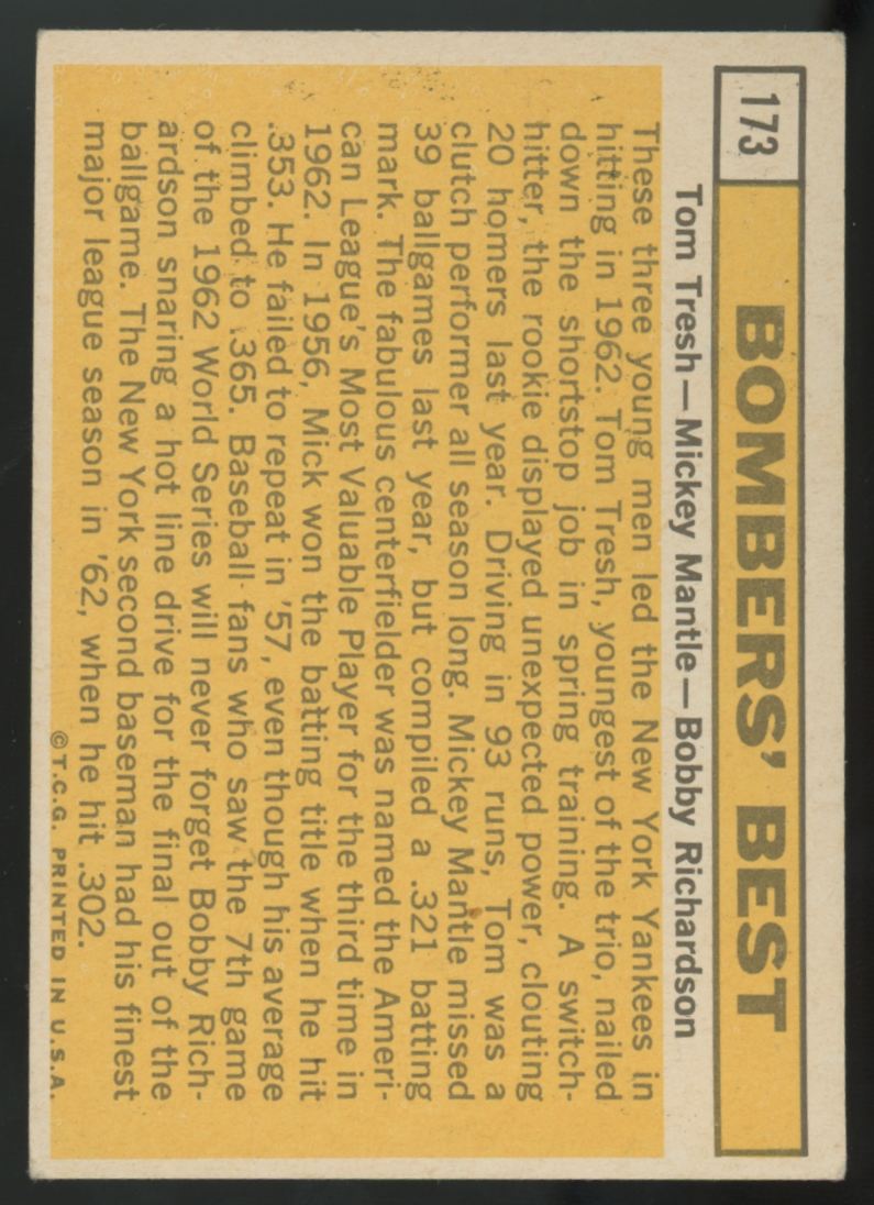 1963 Topps  Tom Tresh/Mickey Mantle/Bobby Richardson Bombers' Best #173 VG/EX