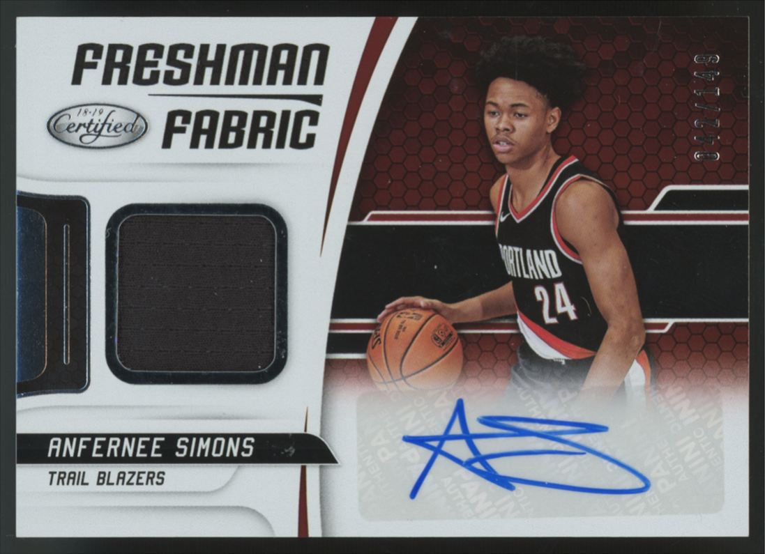 2018-19 Panini Certified Anfernee Simons RC Freshman Fabric Patch Auto RPA /149