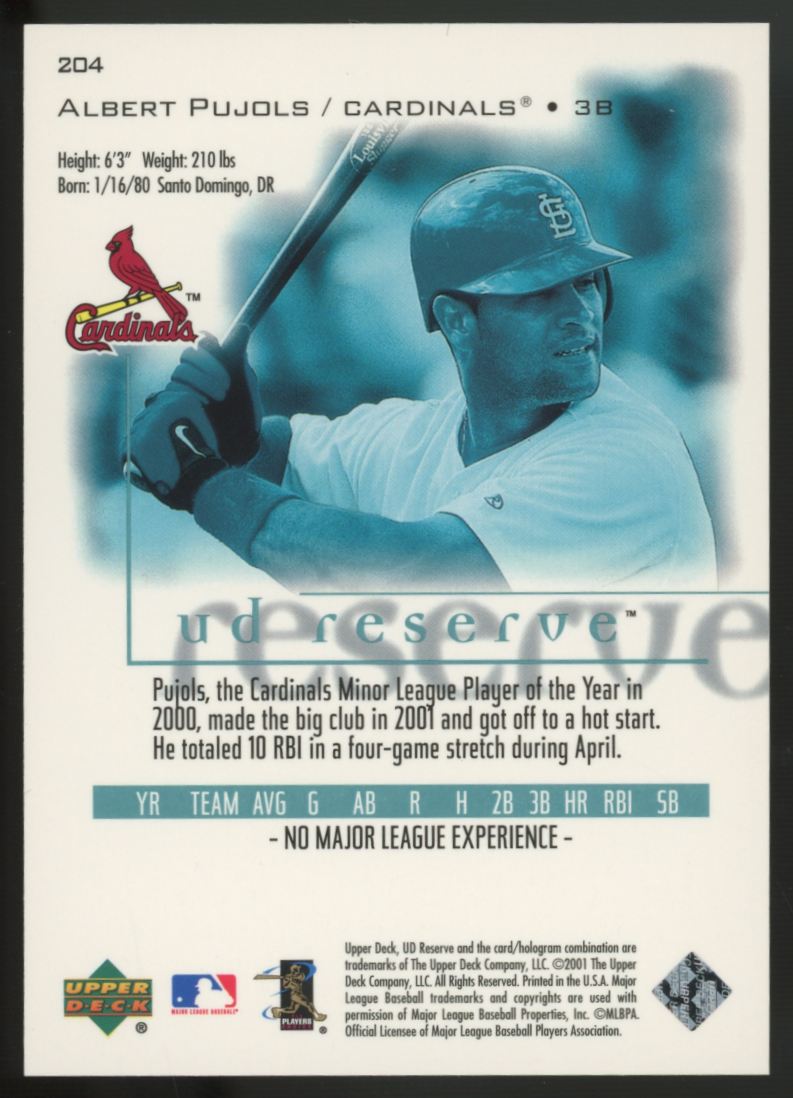 2001 Upper Deck Reserve Albert Pujols RC /2500 #204