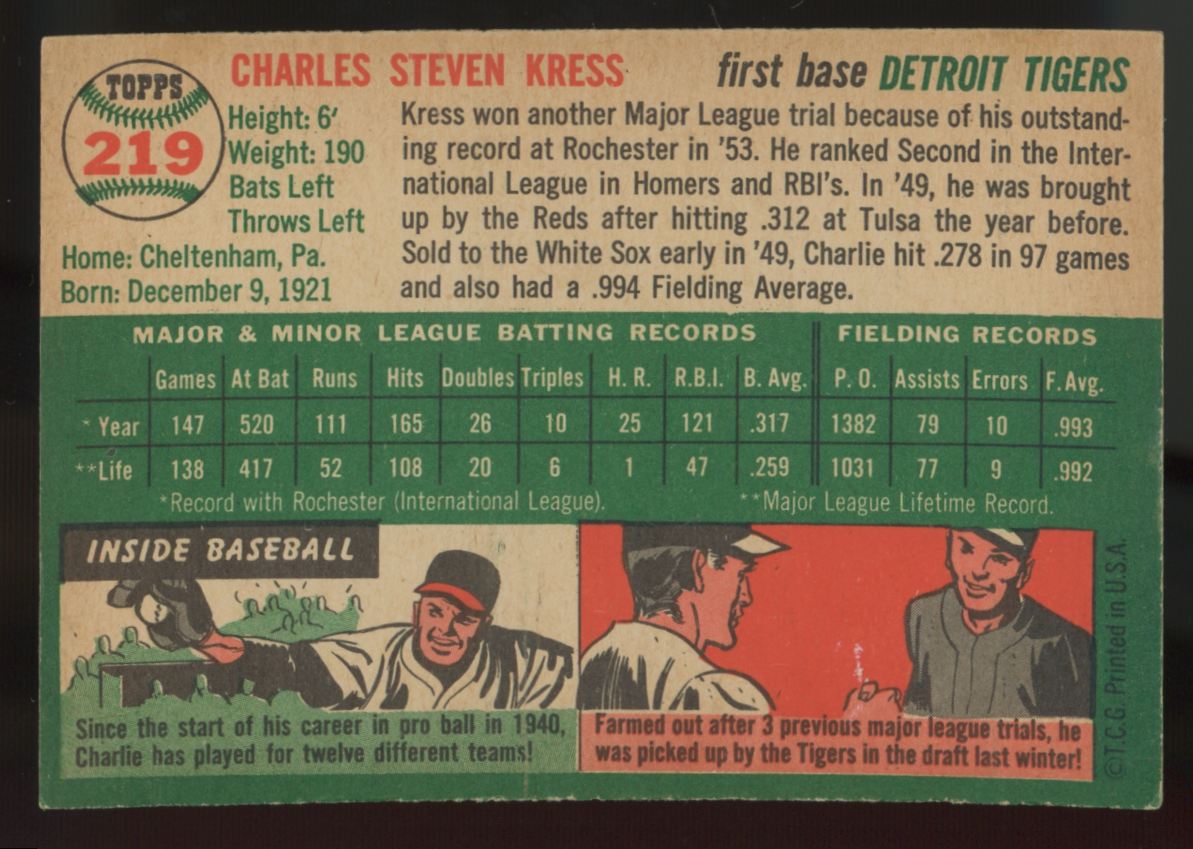 1954 Topps Charlie Kress #219 NM