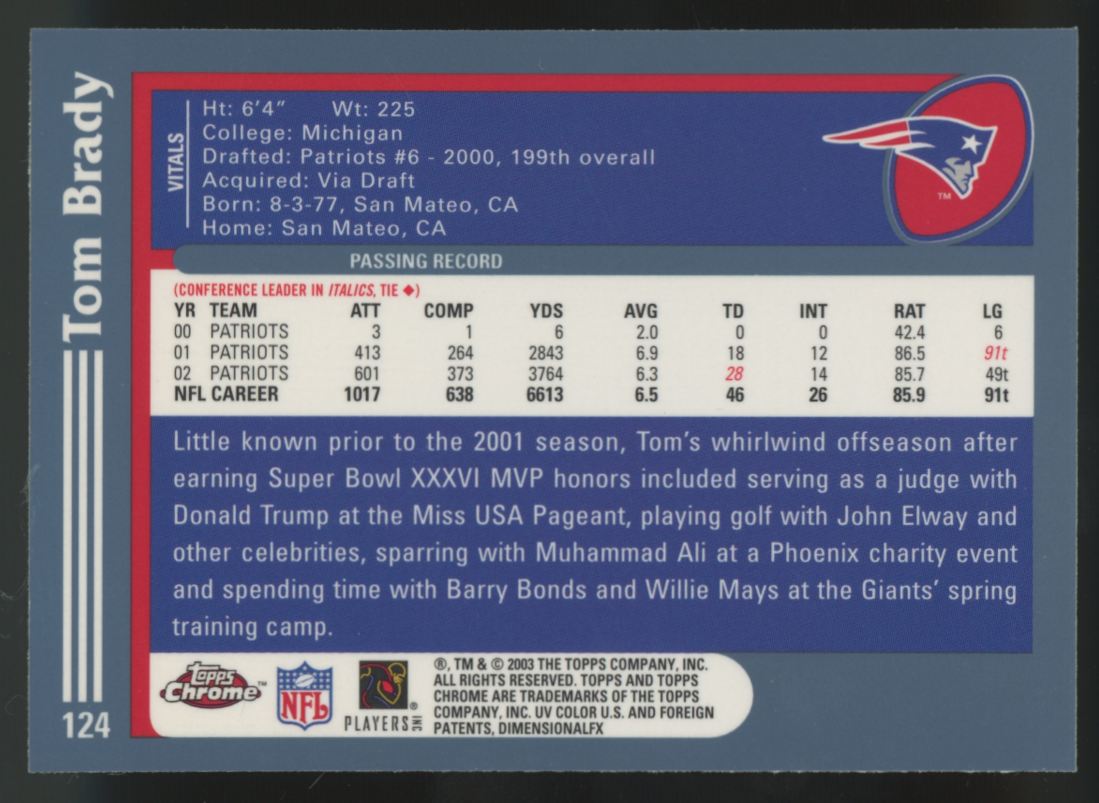 2003 Topps Chrome Tom Brady #124 "A"