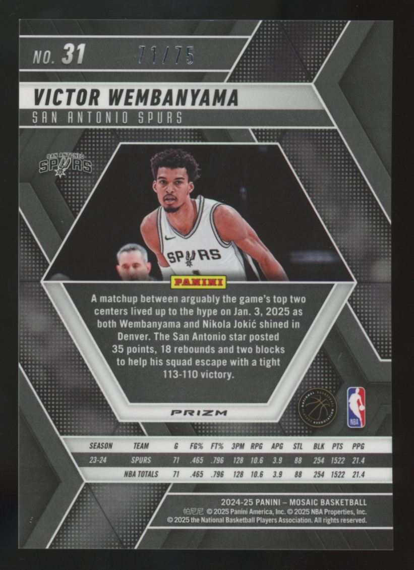 2024-25 Panini Mosaic Victor Wembanyama International Red /75 #31