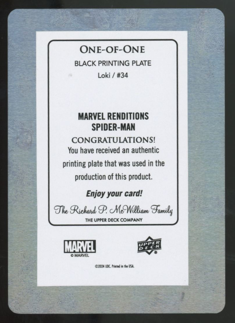 2024 Upper Deck Marvel Renditions Loki Black Printing Plate 1/1 #34