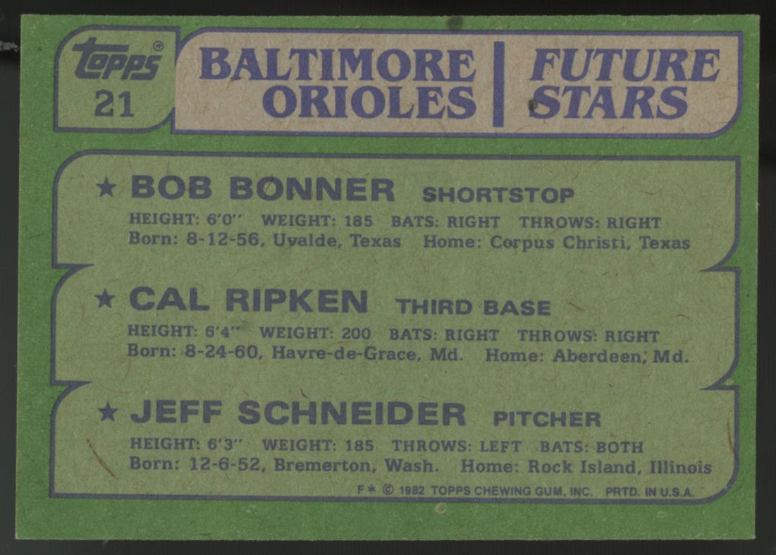 1982 Topps Ripken/Bonner/Schneider RC Future Stars #21 EX-MT