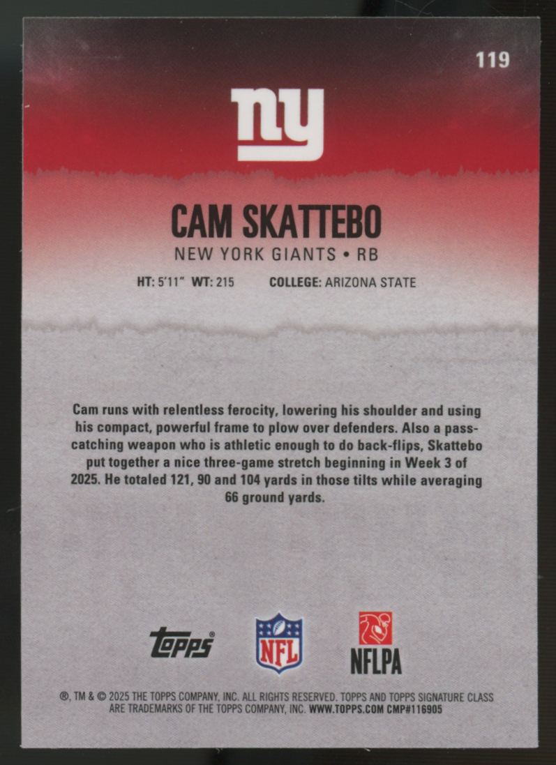2025 Topps Signature Class Cam Skattebo RC Teal /225 #119