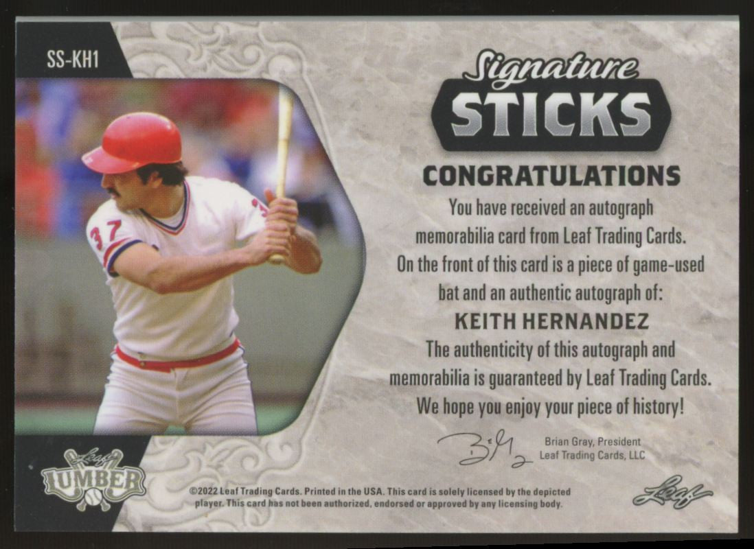 2022 Leaf Lumber Keith Hernandez Signature Sticks Relic Auto Blue /9 #SS-KH1