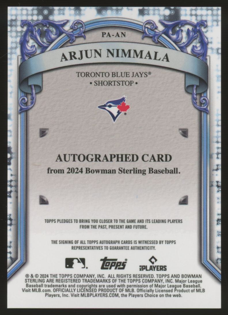 2024 Bowman Sterling Arjun Nimmala Prospect Auto #PA-AN "C"