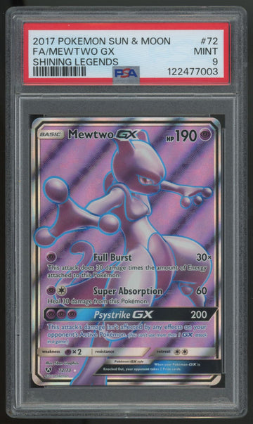 2017 Pokemon Mewtwo GX Shining Legends Full Art #72 PSA 9