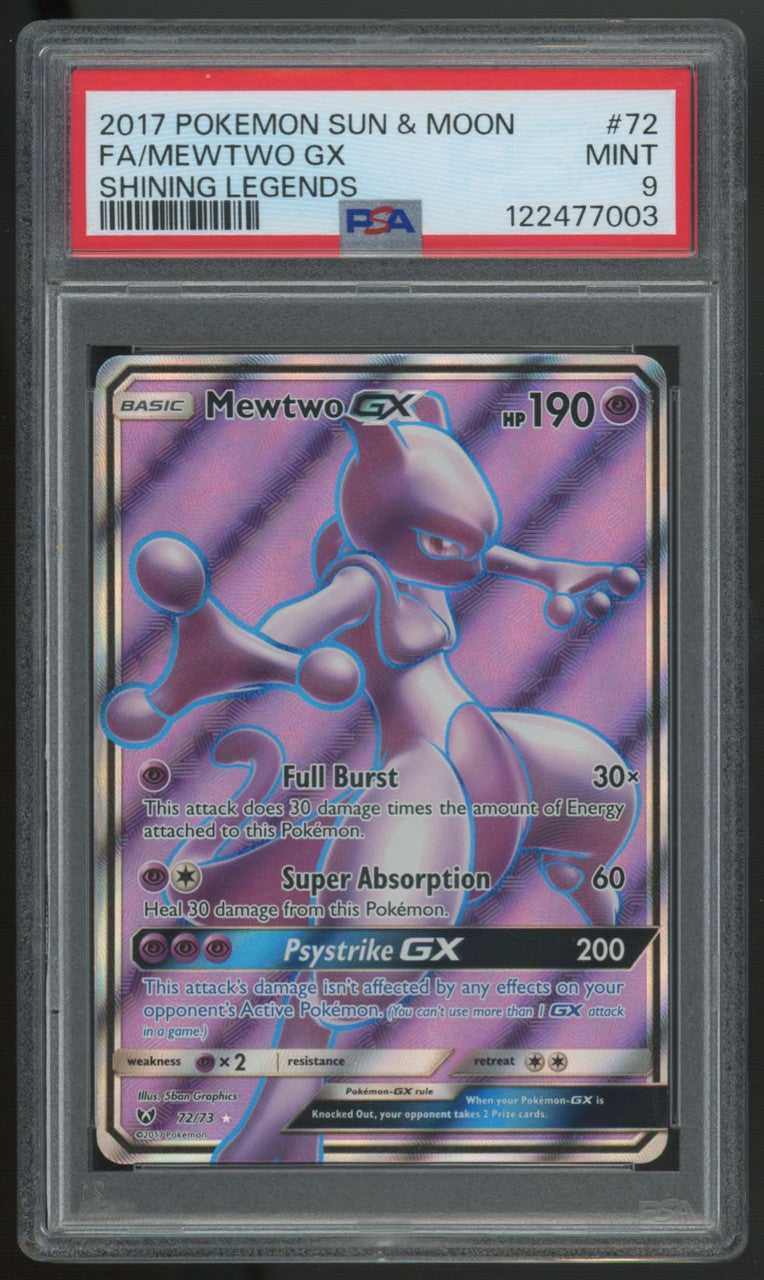 2017 Pokemon Mewtwo GX Shining Legends Full Art #72 PSA 9