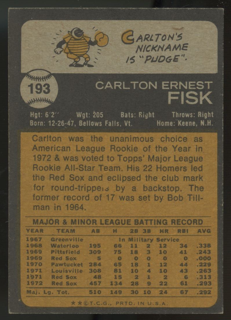 1973 Topps Carlton Fisk #193 EX