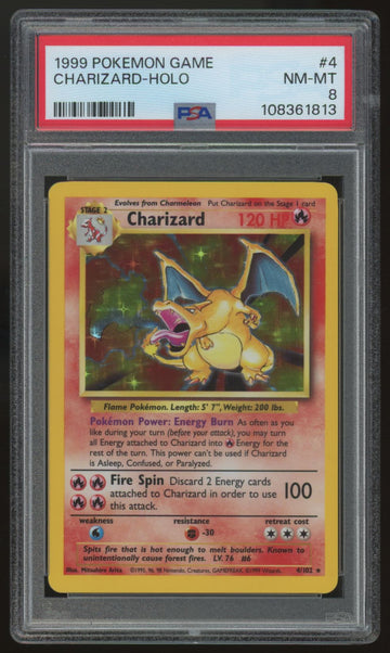 1999 Pokemon Charizard Base Set Unlimited Holo #4 PSA 8 (B)