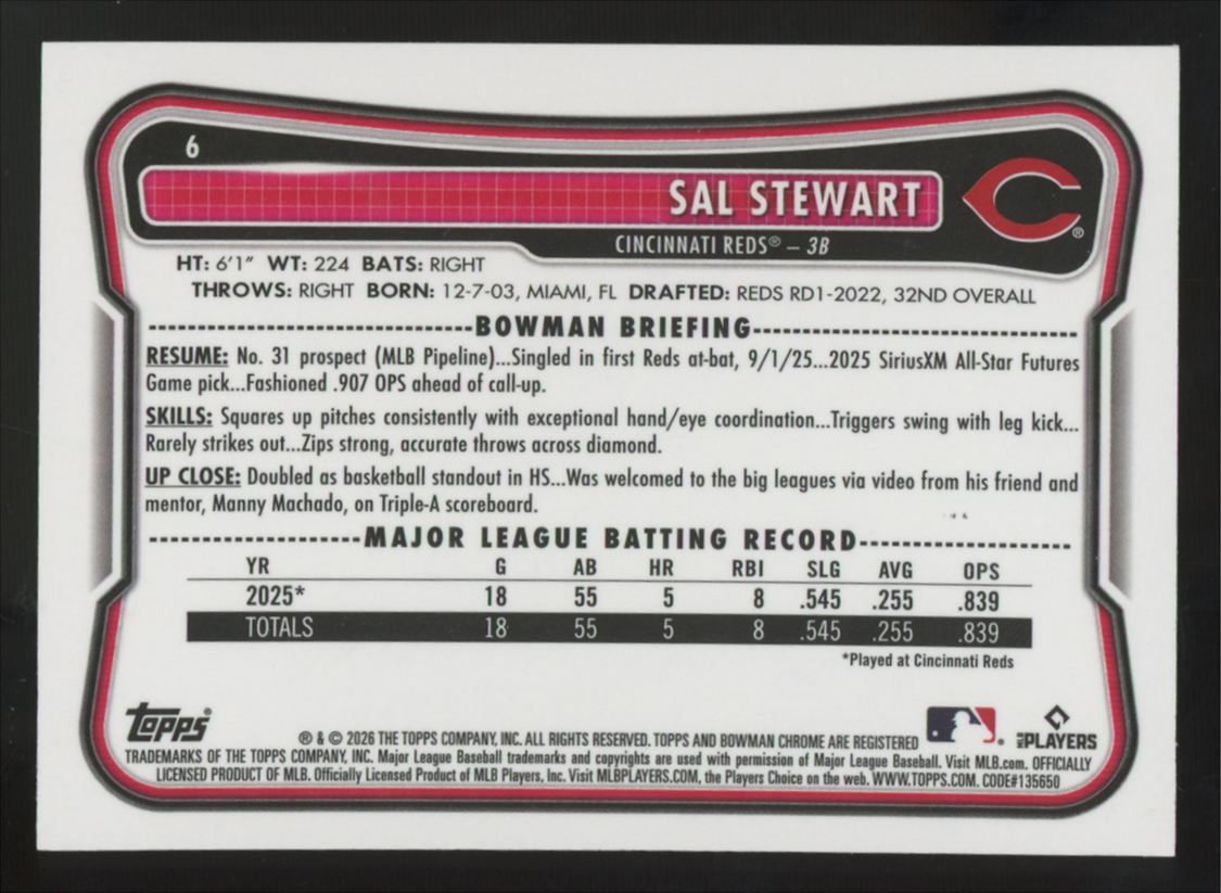 2026 Bowman Sal Stewart RC Chrome #6