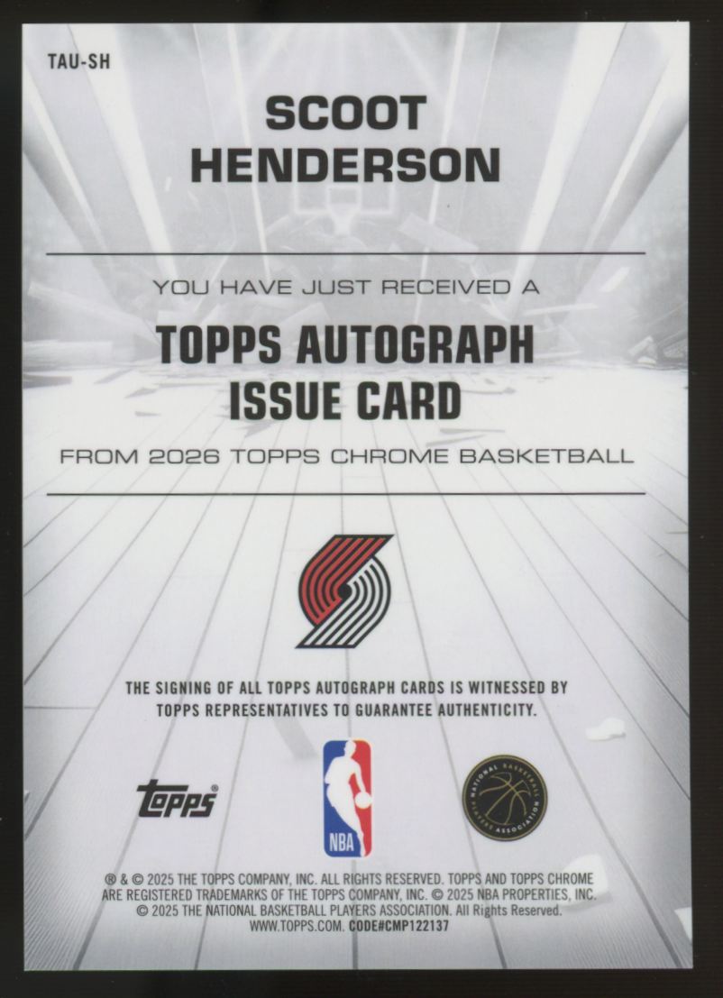2025-26 Topps Chrome Scoot Henderson Auto Issue Purple Refractor /75 #TAU-SH
