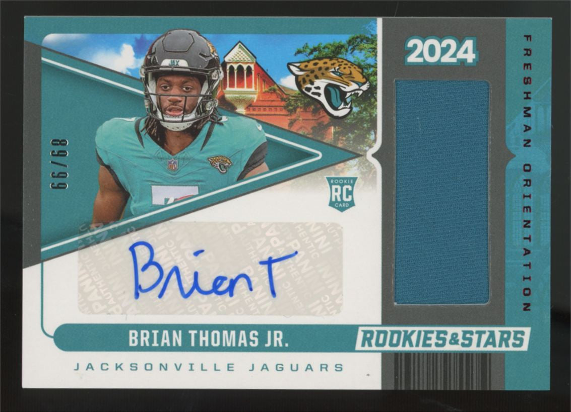 2024 Rookies & Stars Brian Thomas Jr. RC Freshman Orientation Patch Auto RPA /99