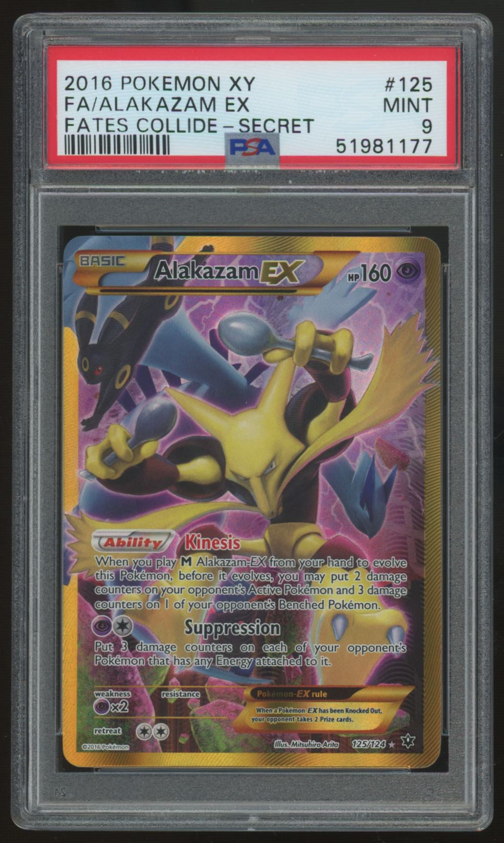 2016 Pokemon Alakzam EX Fates Collide Secret Rare #125 PSA 9